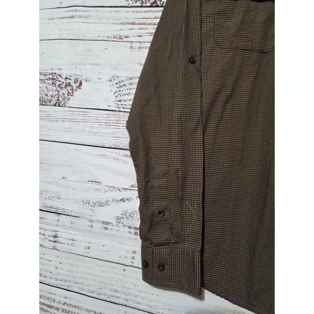 J. Ferrar Mens Slim Fit Houndstooth Button Down Shirt Brown Black Long Sleeve L